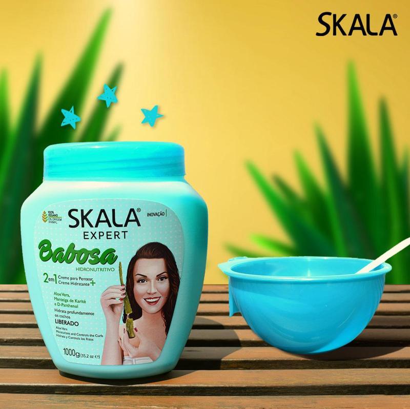 SKALA BABOSA ALOE VERA - For Dry and Messy, Curly or Super Curly Hair - 2 in 1 Conditioning Treatment Cream, Your Curls will be Ultra Hydrated and with Great Glow. - Net 35.27 Oz (Pack of 1)  100% VEGAN   Traditional Shea. Conditioner Haircare