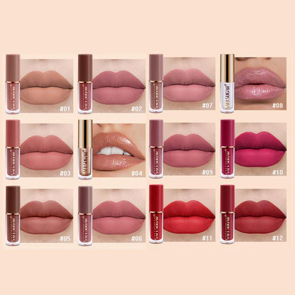 Long Lasting Lip Makeup Sets (24pcs/set), Including 12pcs Matte Liquid Lipstick & 12pcs Lip Liner, Matte Lipstick & Lip Liner, Non-stick Cup Matte Lips Gloss for All Occasions Lip Makeup, Makeup Accessories for Girls and Women, Summer Cosmetic Products