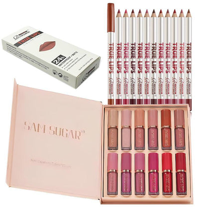 Long Lasting Lip Makeup Sets (24pcs/set), Including 12pcs Matte Liquid Lipstick & 12pcs Lip Liner, Matte Lipstick & Lip Liner, Non-stick Cup Matte Lips Gloss for All Occasions Lip Makeup, Makeup Accessories for Girls and Women, Summer Cosmetic Products