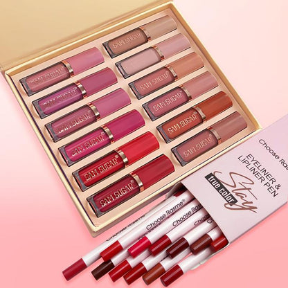 Long Lasting Lip Makeup Sets (24pcs/set), Including 12pcs Matte Liquid Lipstick & 12pcs Lip Liner, Matte Lipstick & Lip Liner, Non-stick Cup Matte Lips Gloss for All Occasions Lip Makeup, Makeup Accessories for Girls and Women, Summer Cosmetic Products