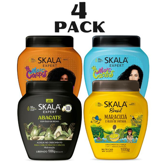 SKALA Hair Care Set:  Mais Cachos 2-in-1 Conditioning Treatment Cream + Brasil Passion Fruit & Pataua Oil Treatment Cream - Mais Crespos and Expert Abacate  Nourish, Strengthen, and Transform Your Hair - Each Bottle 1000g/1kg - 35.27 Oz (Pack of 4)