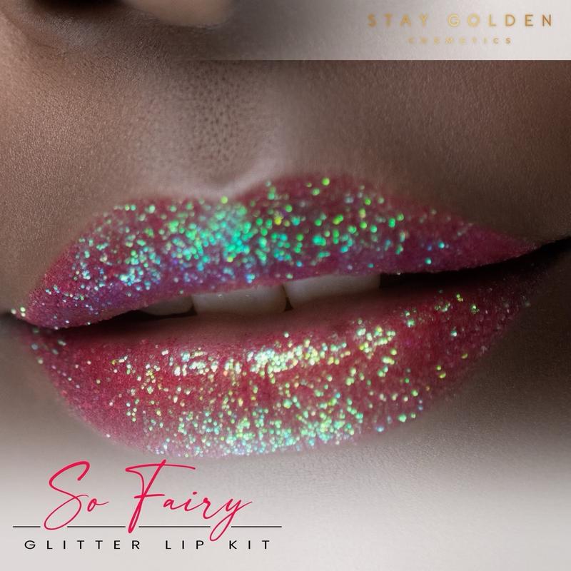 Stay Golden Cosmetics | Glitter Lip Kit, Transfer Proof, Kiss Proof, Smudge Proof, High Pigmentation, Long-lasting Lipstick Makeup Radiant | Baddie Kit | Glitter Lipstick