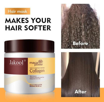 Jakool Hair Mask for Dry Damaged Hair with Collagen,Biotin,Argan Oil - Helps Repair Hair and Reduce Damage from Heat,Sun,Coloring - Moisturizing Keratin Hair Mask for Split Ends,Hair Loss and Breakage.16.90 oz 500ml Conditioner Haircare Shampoo Pack