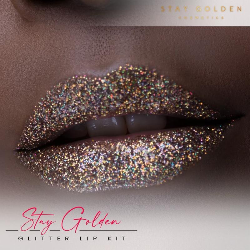 Stay Golden Cosmetics | Glitter Lip Kit, Transfer Proof, Kiss Proof, Smudge Proof, High Pigmentation, Long-lasting Lipstick Makeup Radiant | Baddie Kit | Glitter Lipstick