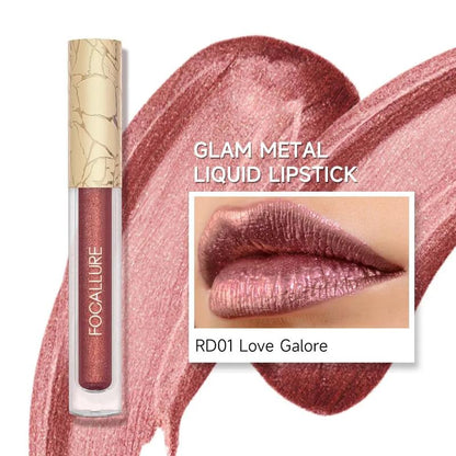 [New Upgrade] Glam Metallic Liquid Lipstick #RD01 Love Galore Metal Lipgloss Lightweight Smooth Cosmetic Long-lasting Waterproof by FOCALLURE