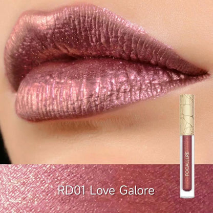 [New Upgrade] Glam Metallic Liquid Lipstick #RD01 Love Galore Metal Lipgloss Lightweight Smooth Cosmetic Long-lasting Waterproof by FOCALLURE