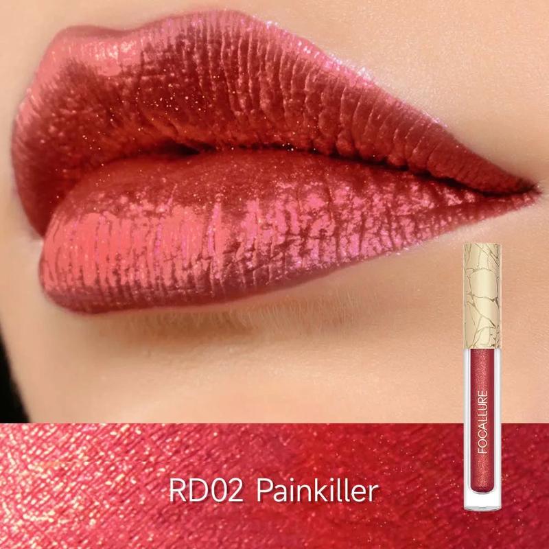 [New Upgrade] Glam Metallic Liquid Lipstick #RD01 Love Galore Metal Lipgloss Lightweight Smooth Cosmetic Long-lasting Waterproof by FOCALLURE