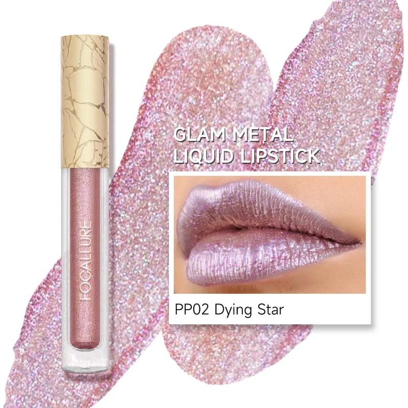 [New Upgrade] Glam Metallic Liquid Lipstick #RD01 Love Galore Metal Lipgloss Lightweight Smooth Cosmetic Long-lasting Waterproof by FOCALLURE