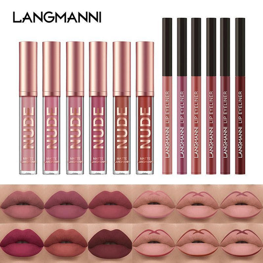 LANGMANNI Matte Lip Gloss & Lip Liner Makeup Set, 12pcs Natural Long Lasting Easy Coloring Lip Makeup Kit, Lip Makeup Products