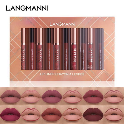 LANGMANNI Matte Lip Gloss & Lip Liner Makeup Set, 12pcs Natural Long Lasting Easy Coloring Lip Makeup Kit, Lip Makeup Products