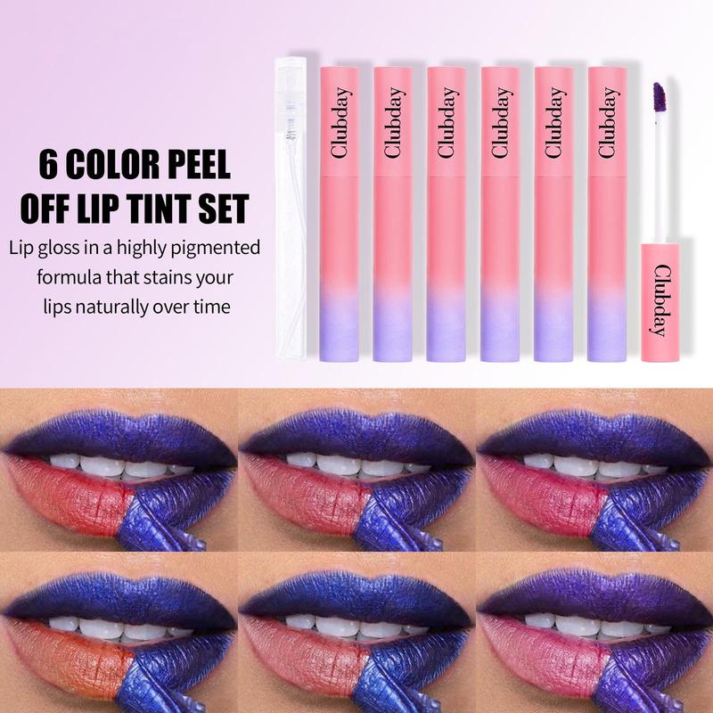 Summer 6 Color Peel Off Lip Tint Set, 6 Counts/set Natural Bold Lip Gloss, Easy Coloring Lip Gloss, Girls and Women Makeup Accessories, Trending Products