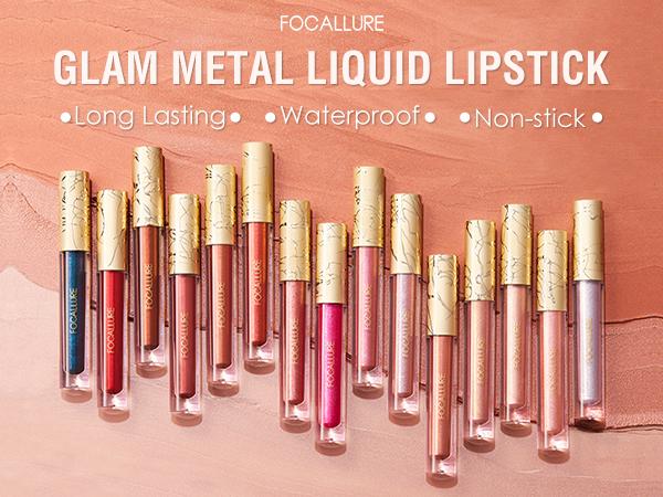 Glam Metallic Liquid Lipstick #RD02 Painkiller Lipgloss Makeup Cosmetic Metal Lipstick long-lasting waterproof by FOCALLURE