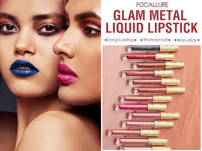 Glam Metallic Liquid Lipstick #RD02 Painkiller Lipgloss Makeup Cosmetic Metal Lipstick long-lasting waterproof by FOCALLURE