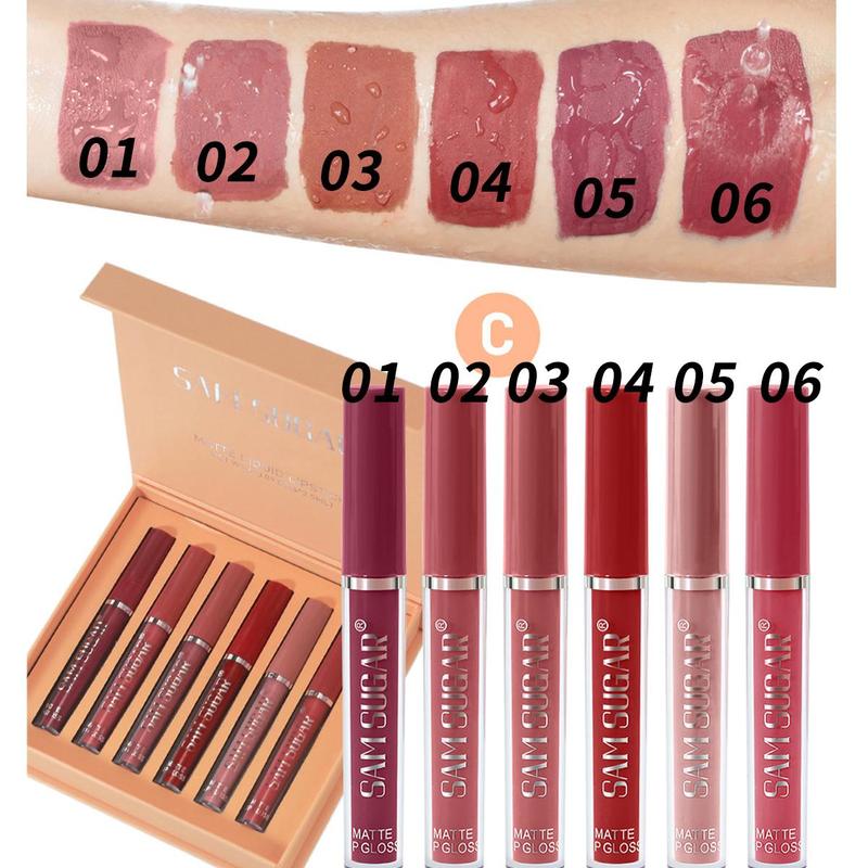 Non-stick Cup Long Lasting Matte Lipsticks, 6 Counts/set Velvet Matte Finish Liquid Lip Gloss, Lip Tint Lip Stains for Lip Makeup, Girls & Women Makeup Products, Lighter Lipstick