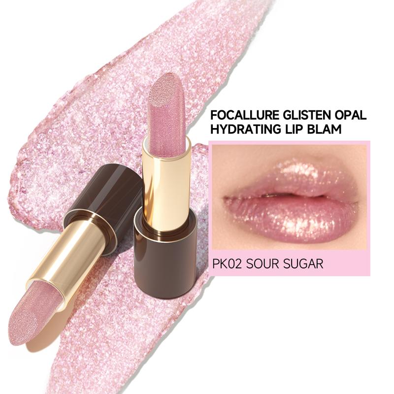 Glitter Glisten Opal Hydrating Lipstick - PK02 SOUR SUGAR Shiny Moisture Makeup Moisturizing Glossy Shimmer Glitter Lipstick by FOCALLURE