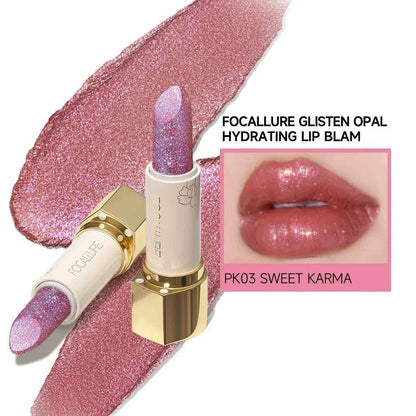 Glitter Glisten Opal Hydrating Lipstick - PK02 SOUR SUGAR Shiny Moisture Makeup Moisturizing Glossy Shimmer Glitter Lipstick by FOCALLURE