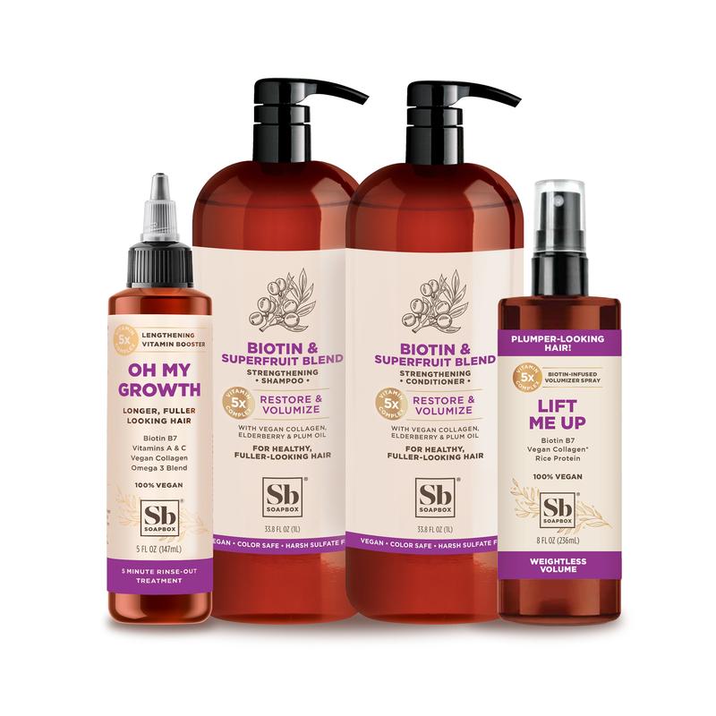 Biotin & Superfruit Volumizing Haircare Bundle - Large - with Vegan Collagen, Aloe and Shea Butter, Sulfate Free, Paraben Free, Silicone Free, Color Safe and Vegan Hair Products