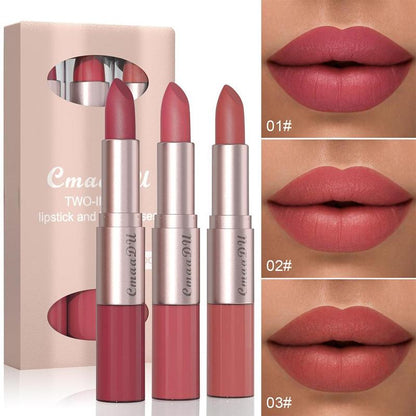 2 in 1 Long Lasting Lipstick, 3 Counts/set Water Proof Matte Lip Balm, Easy Coloring Lip Sticks, Moisturizing Matte Lipstick for All Occasions Lip Makeup