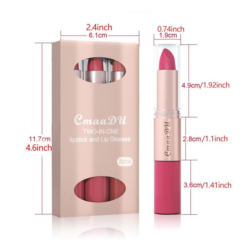 2 in 1 Long Lasting Lipstick, 3 Counts/set Water Proof Matte Lip Balm, Easy Coloring Lip Sticks, Moisturizing Matte Lipstick for All Occasions Lip Makeup