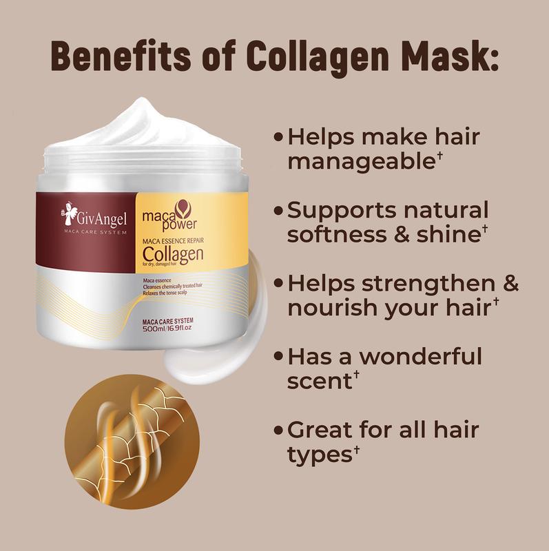 Collagen Hair mask Treatment Deep Repair Conditioning Argan Oil Collagen Hair Mask Essence for Dry Damaged Hair All Hair Types Conditioner Haircare High capacity 16.90 oz 500ml