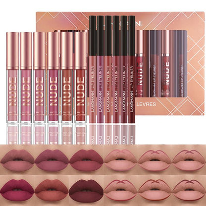 Long-lasting Matte Lip Gloss & Lip Liner for Women,12pcs Waterproof Makeup Set,Easy Coloring Lipstick Kit,Moisturizing Hydrating Matte Lipstick,Girls Women Cosmetic Accessories,Velvet Matt Finish Lip Gloss Birthday Anniversary Graduation Party Gift