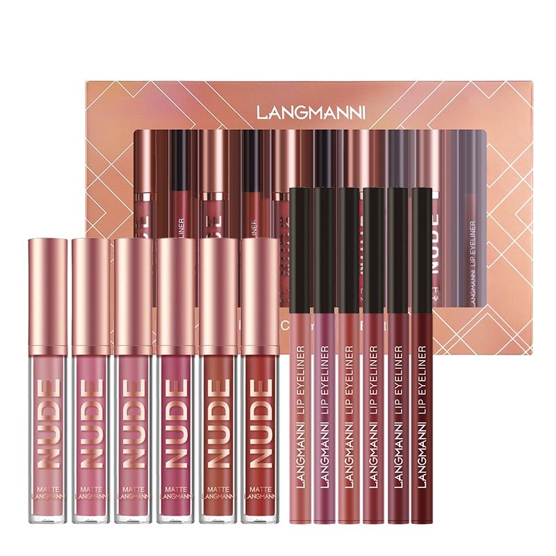 Long-lasting Matte Lip Gloss & Lip Liner for Women,12pcs Waterproof Makeup Set,Easy Coloring Lipstick Kit,Moisturizing Hydrating Matte Lipstick,Girls Women Cosmetic Accessories,Velvet Matt Finish Lip Gloss Birthday Anniversary Graduation Party Gift