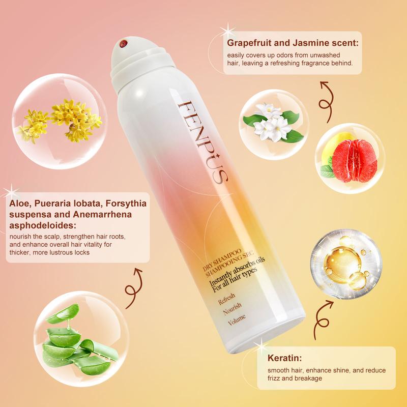 Instant Volume Boost! Fenpus Dry Shampoo | Benzene-free, Residue-Free, Keratin & Aloe Infused, Refreshing Grapefruit Scent,  No Cruelty, For All Hair Types, 5.1oz