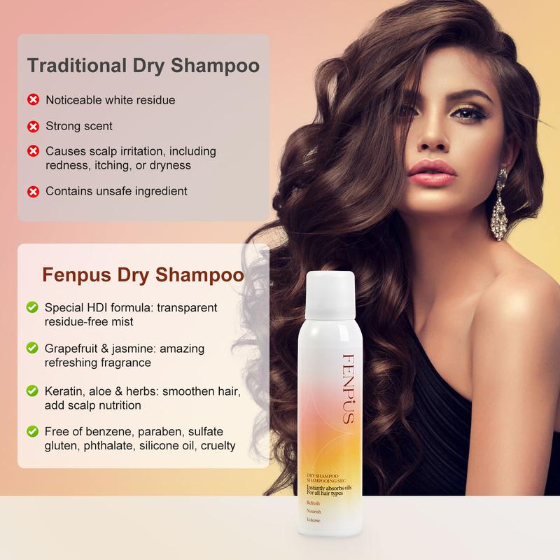 Instant Volume Boost! Fenpus Dry Shampoo | Benzene-free, Residue-Free, Keratin & Aloe Infused, Refreshing Grapefruit Scent,  No Cruelty, For All Hair Types, 5.1oz