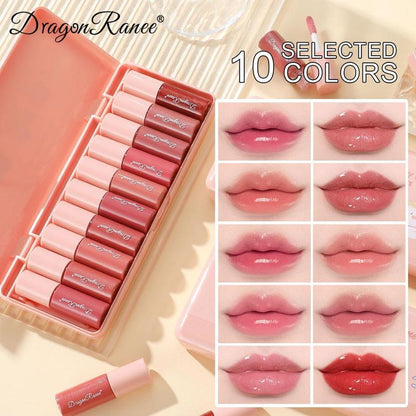 Bear Pattern Long-lasting Comfort Lip Gloss Set, 10pcs/set Easy Coloring Glossy Lip Sticks, Makeup Accessories, Lip Cosmetic for Gift, Summer Gift