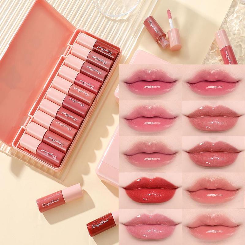 Bear Pattern Long-lasting Comfort Lip Gloss Set, 10pcs/set Easy Coloring Glossy Lip Sticks, Makeup Accessories, Lip Cosmetic for Gift, Summer Gift