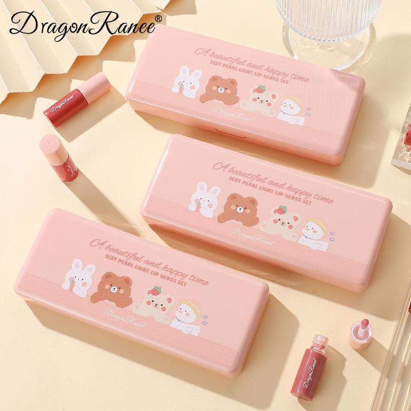 Bear Pattern Long-lasting Comfort Lip Gloss Set, 10pcs/set Easy Coloring Glossy Lip Sticks, Makeup Accessories, Lip Cosmetic for Gift, Summer Gift