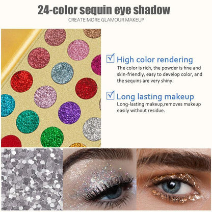 24 Color Shimmer Eyeshadow Palette, Glitter Eye Shadow Makeup Palette, Long Lasting Shimmering Eye Shadow Makeup Products for Women, Gifts for Her