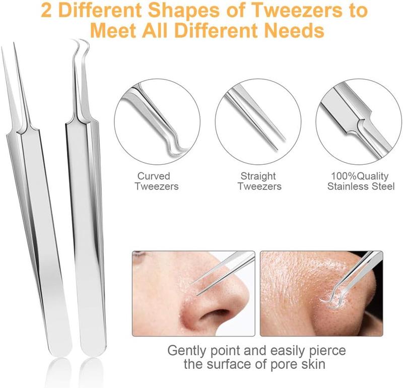 9 PCS Blackhead Remover Tools with Tweezers, 16-Heads Professional Acne Zit Pimple Popper Extraction Tools