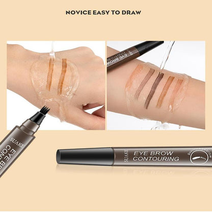 Waterproof Four-tooth Liquid Eyebrow Pencil, Long Lasting Eyebrow Liquid Pencil, Brow Styling Brush, Sweat Proof High Pigmented Brow Pen, Summer Cosmetic Gift