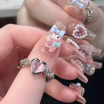 Press on Nails Handmade Short Nails Pink Cute 3D Pearls