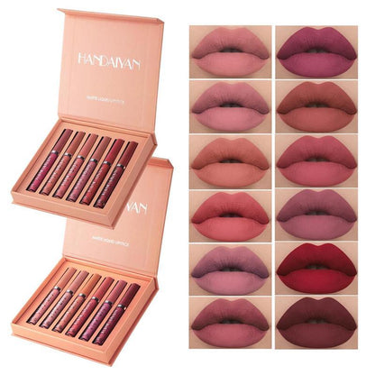 6/12PCS Waterproof Long-Lasting Matte Lipstick Set Easily Tinted and Moisturizing Lipsticks Suitable for All Occasions Lip Makeup Matte Lip Gloss Lipstick Pearls Girls and Women Makeup Accessories Cosmetic Glossy