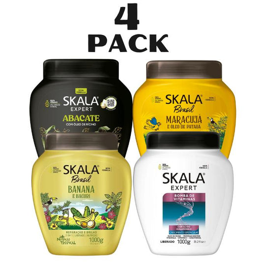 SKALA Hair Care Set:  Bomba de Vitaminas Treatment Cream + Brasil Passion Fruit & Pataua Oil Treatment Cream - Banana and Expert Abacate  Nourish, Strengthen, and Transform Your Hair - Each Bottle 1000g/1kg - 35.27 Oz (Pack of 4)