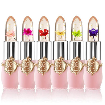 Crystal Jelly Lipstick, Color Awakening Flower Lipstick, Waterproof Lip Moisturizing Glossy Tint,Valentine's Day present