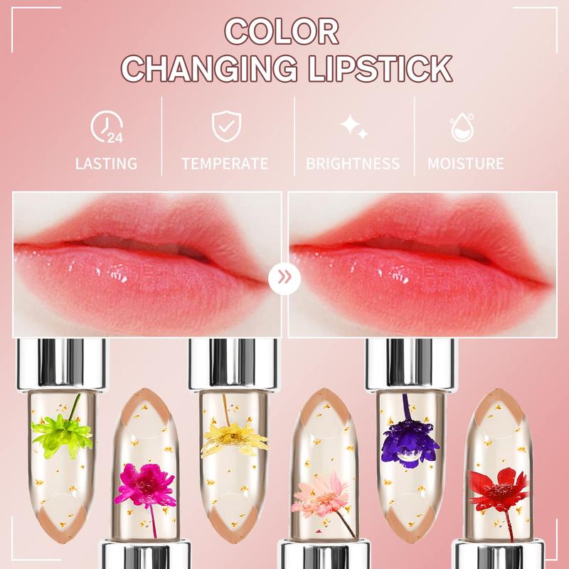 Crystal Jelly Lipstick, Color Awakening Flower Lipstick, Waterproof Lip Moisturizing Glossy Tint,Valentine's Day present