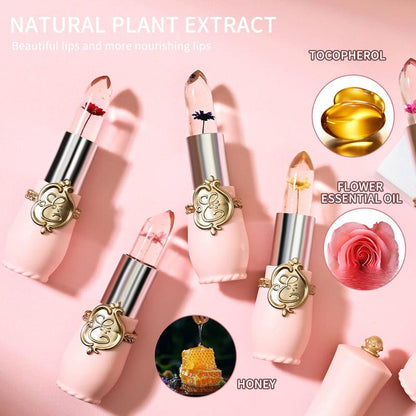 Crystal Jelly Lipstick, Color Awakening Flower Lipstick, Waterproof Lip Moisturizing Glossy Tint,Valentine's Day present