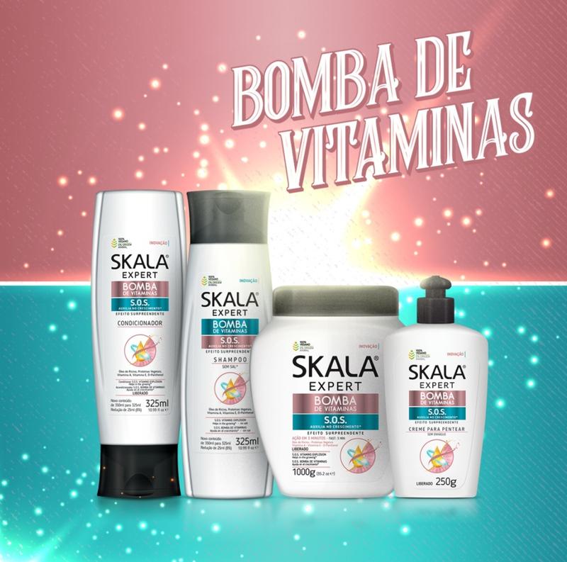 SKALA Hair Care Set:  Bomba de Vitaminas Treatment Cream + Brasil Passion Fruit & Pataua Oil Treatment Cream - Banana and Expert Abacate  Nourish, Strengthen, and Transform Your Hair - Each Bottle 1000g/1kg - 35.27 Oz (Pack of 4)