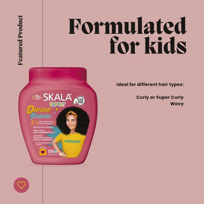 2 in 1 Skala KIDS Divino Potinho Curly or Super Curly Conditioning Treatment Cream. Great for hydration, glow and Antifrizz Vegan Haircare