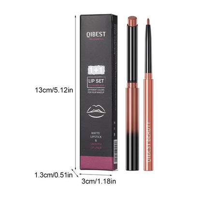 Qibest Long Lasting Matte Lipsticks & Lip Liners Set, 2 Counts Matte Lip Balm Lipstick, Velvet Matt Finish Lip Gloss, Lip Stain Girls & Women Music Festival Makeup Accessories, Cosmetic Lip Stain