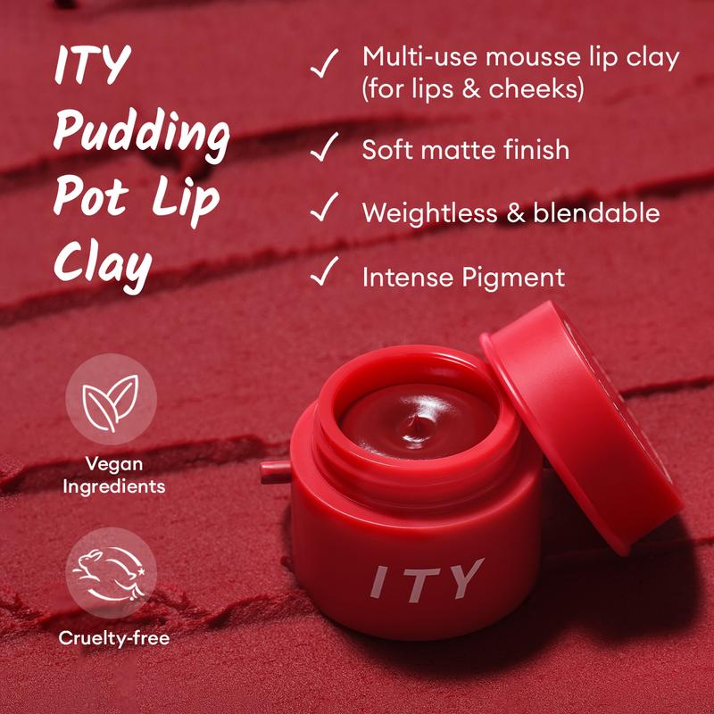 ITY Pudding Pot Lip and Cheek Clay Soft Matte Lipstick Velvet Satin Lip Mud with Brush Makeup Cosmetic