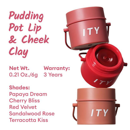 ITY Pudding Pot Lip and Cheek Clay Soft Matte Lipstick Velvet Satin Lip Mud with Brush Makeup Cosmetic