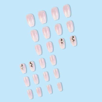 24pcs Ombre & Rhinestone Decor French Style Press on Nails with Tools, Glossy Long Coffin False Nails for Women & Girls, Removable Nail Art Artificial Full Cover Tips, Women Girls DIY Manicure