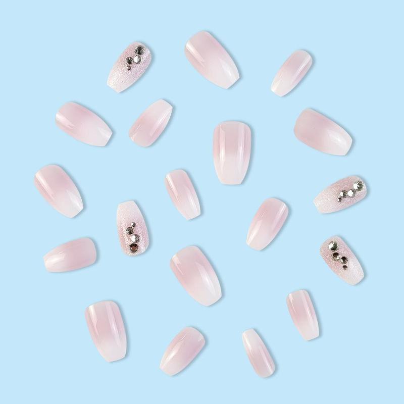 24pcs Ombre & Rhinestone Decor French Style Press on Nails with Tools, Glossy Long Coffin False Nails for Women & Girls, Removable Nail Art Artificial Full Cover Tips, Women Girls DIY Manicure