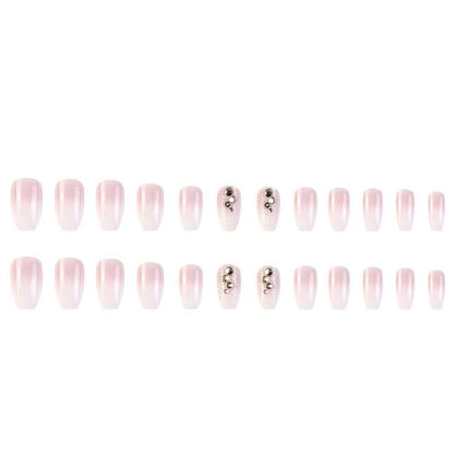 24pcs Ombre & Rhinestone Decor French Style Press on Nails with Tools, Glossy Long Coffin False Nails for Women & Girls, Removable Nail Art Artificial Full Cover Tips, Women Girls DIY Manicure