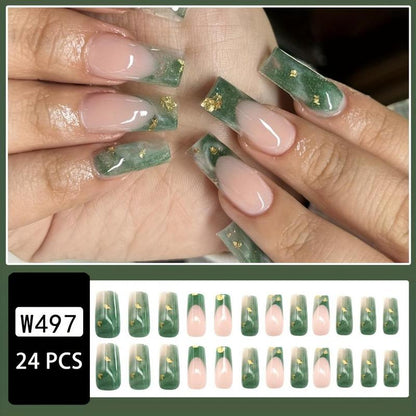 [UiZii] 24pcs/set ReusableFalse Nails with Rhinestone & FloralDecor For Women & Girls DIY NailsArt, French Style Press On Nails, Stickon Nails Glue On Nails, Manicure FullCover Sticker Nails Gift