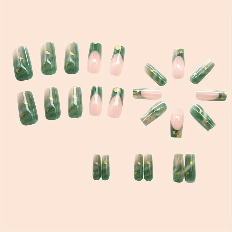 Marble Pattern Press On Fake Nail, 24pcs/set Glossy False Nails for Women & Girls DIY Nail Art, Elegant Stick On Nails Kit